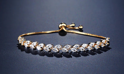 ZAKOL Fashion White Leaf Bracelets Bangles for Women Men Shinny Marquise Cut Cubic Zirconia Bridal Wedding Party Jewelry